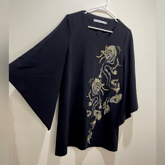 MARIA Cher Vintage Black Dragon Embroidered Mini Dress - Picture 2 of 10